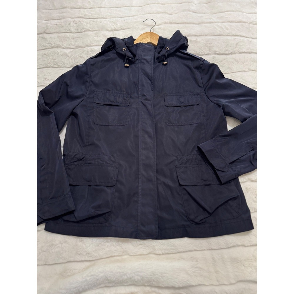 Talbots Petites Dark Navy Hooded Utility Anorak Jacket Women's 14P Lightweight - Picture 8 of 11